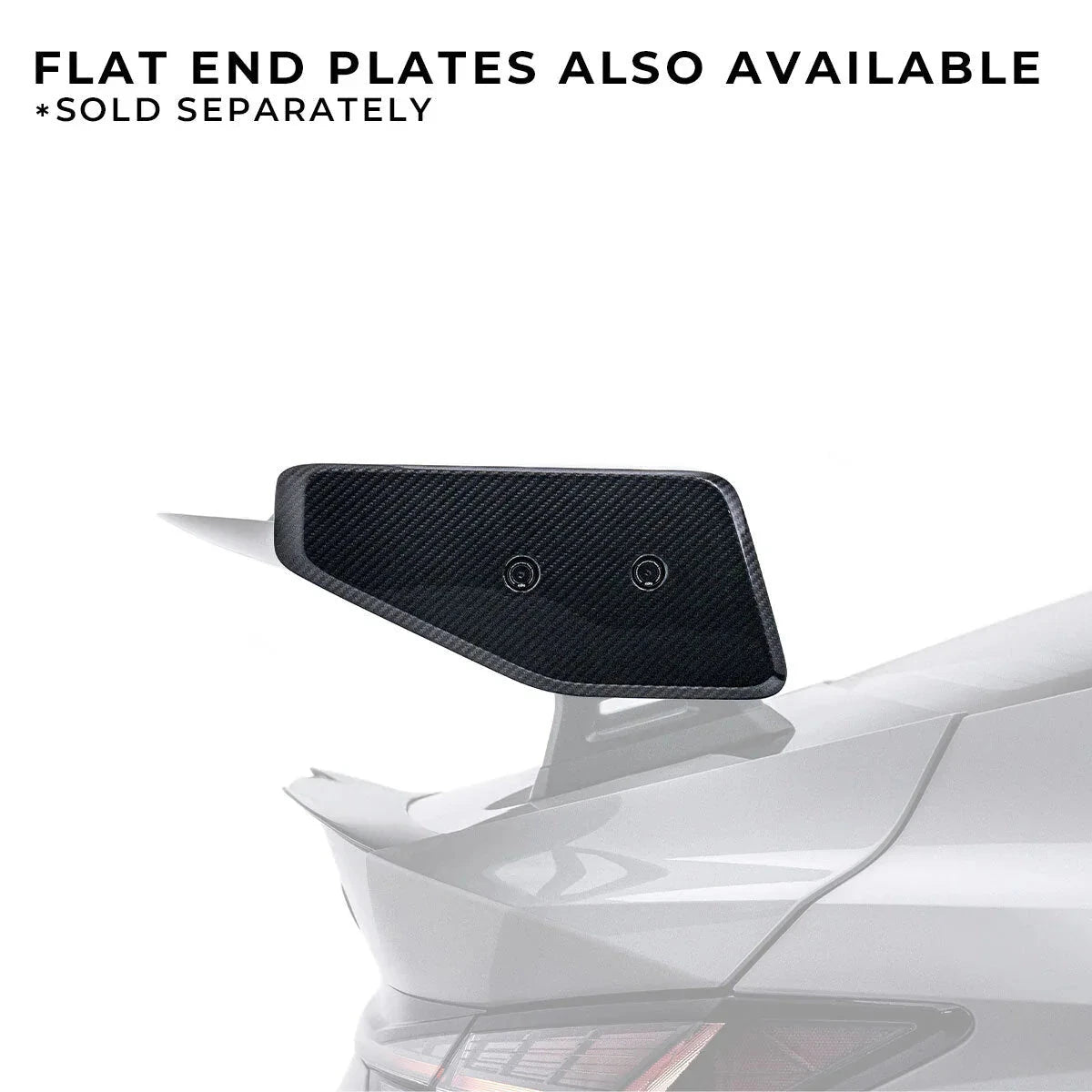 ADRO carbon fiber flat end plate on Hyundai Elantra N AT-R1 Swan Neck Wing, detail view, sold separately.