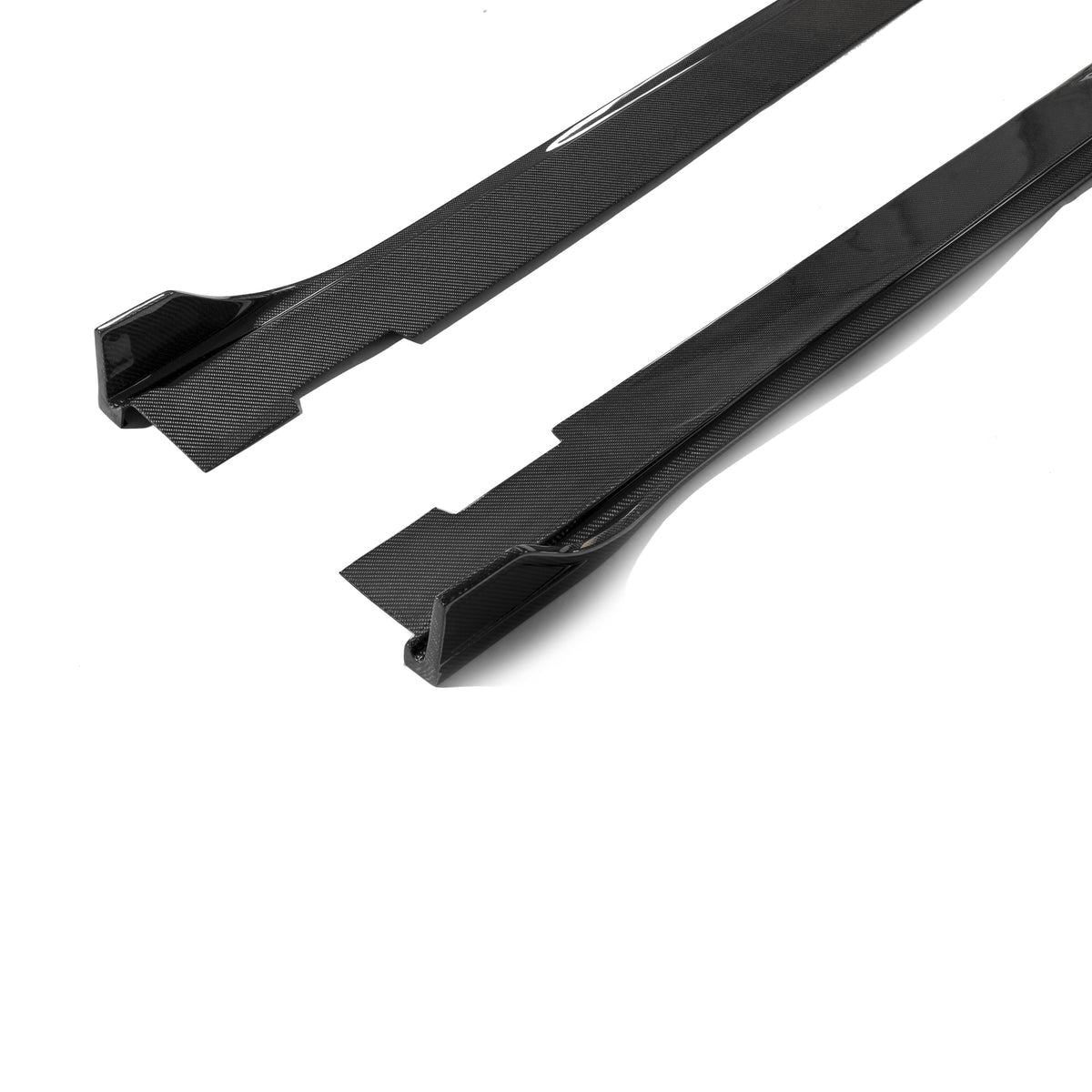 ADRO carbon fiber side skirts V2 for Kia Stinger, shown parallel on a white background, top-down view.