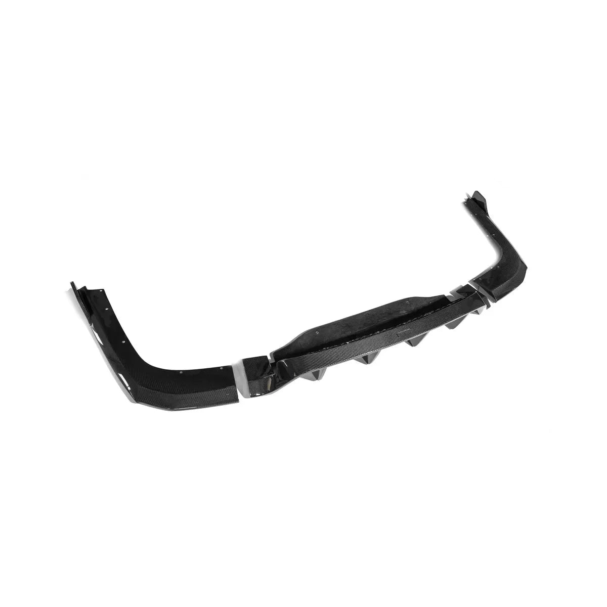 KIA Stinger rear diffuser V2, black carbon-fiber style with mounting tabs and fins.