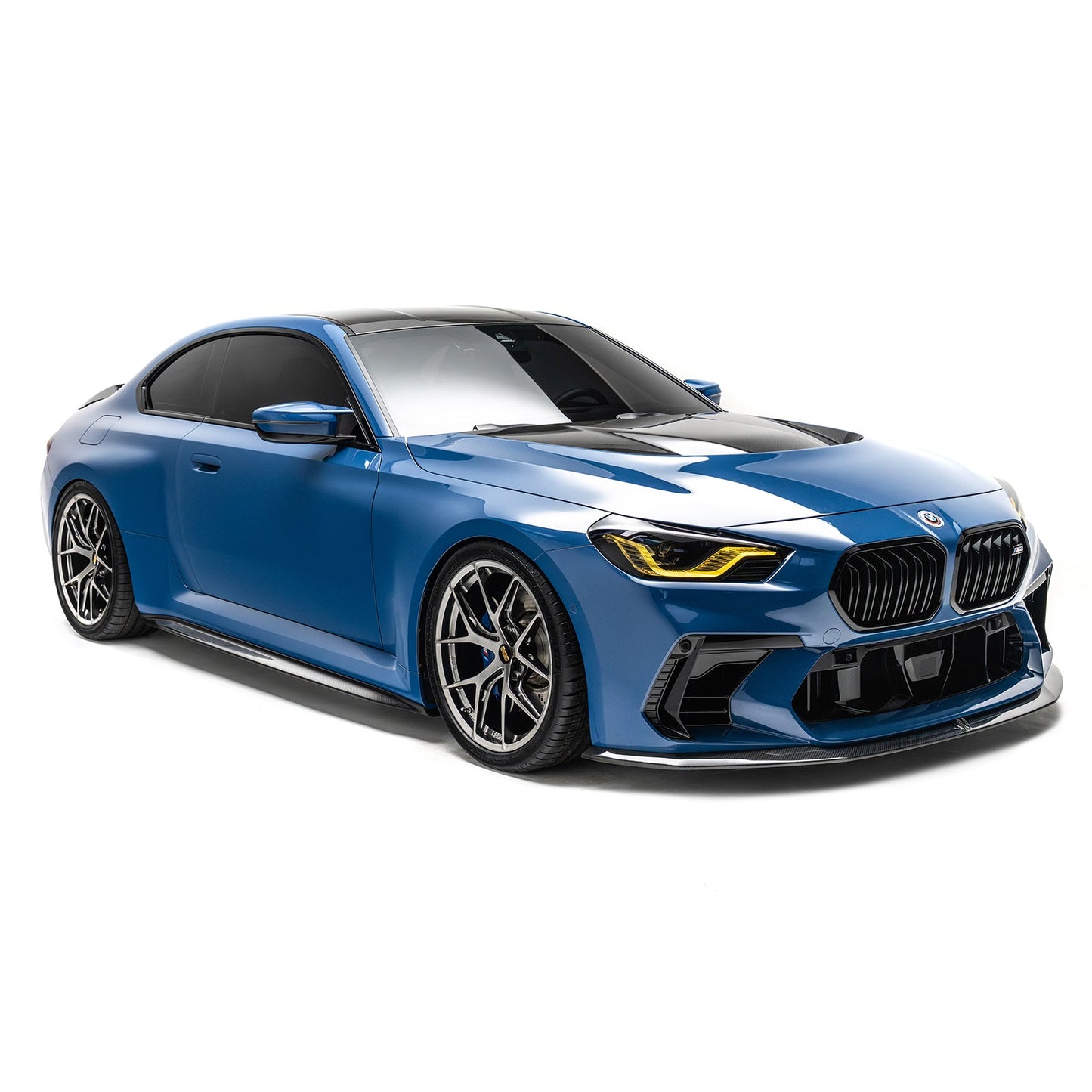 Blue side skirt extensions extending from the front fender to the rear