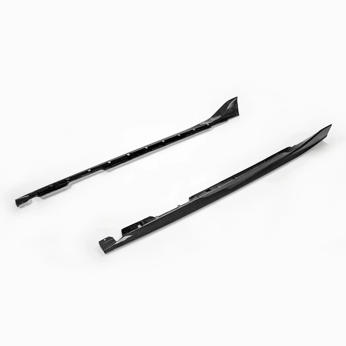 Pair of carbon fiber side skirts, dark weave finish