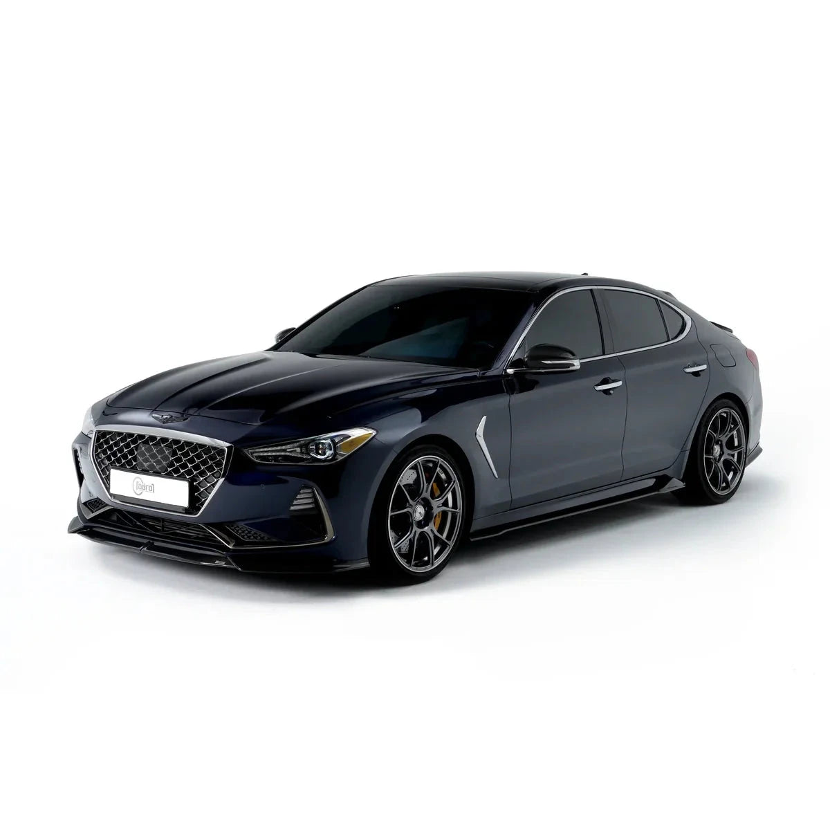 Carbon fiber front lip splitter on Genesis G70 sedan, black low profile