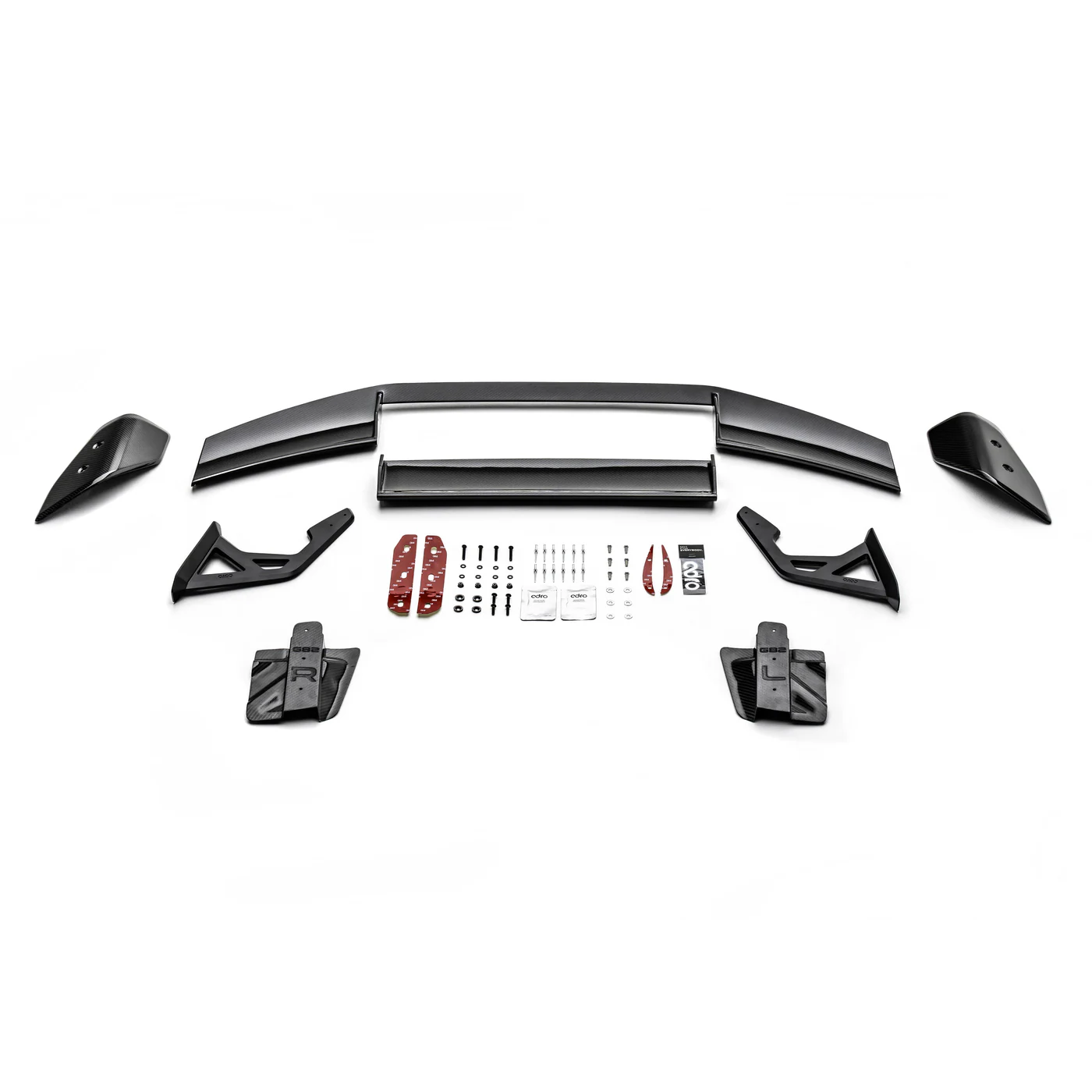 Swan-neck rear wing spoiler kit, black mounts and installation hardware