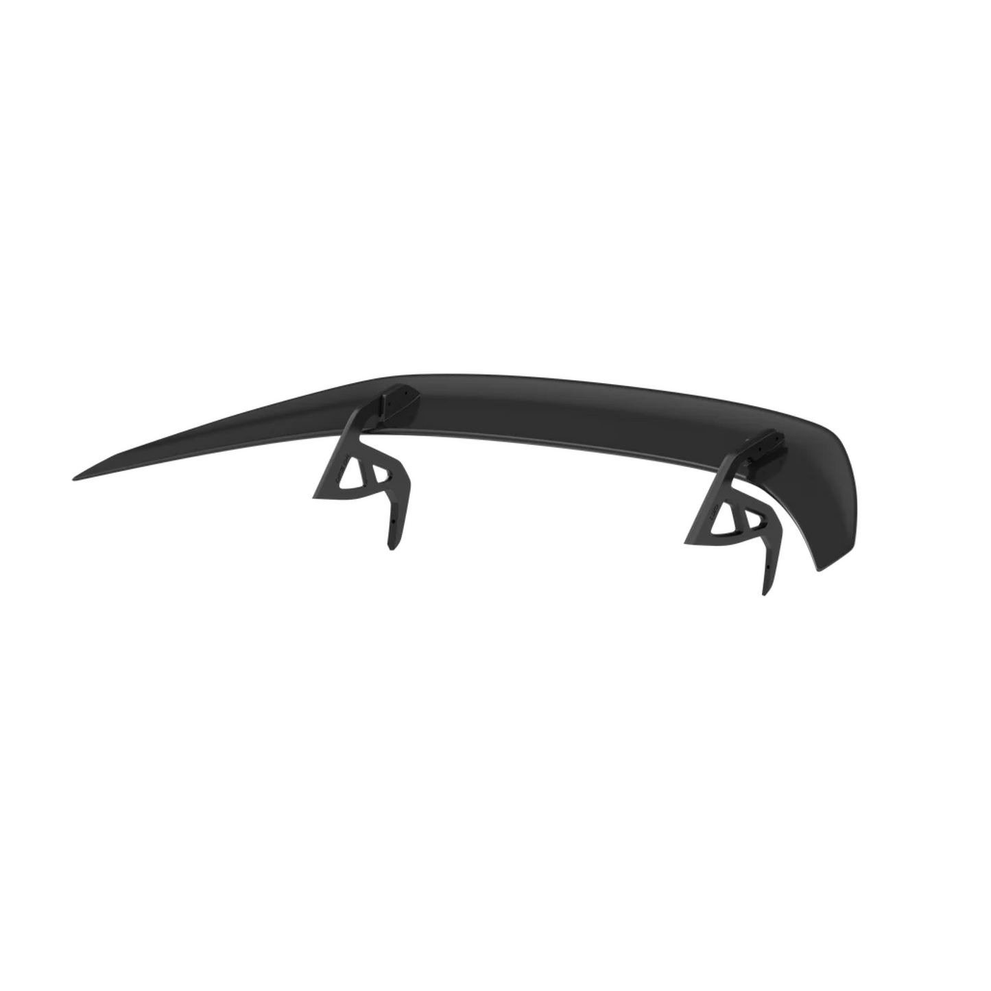 Standalone matte black swan neck rear wing with side mounting brackets