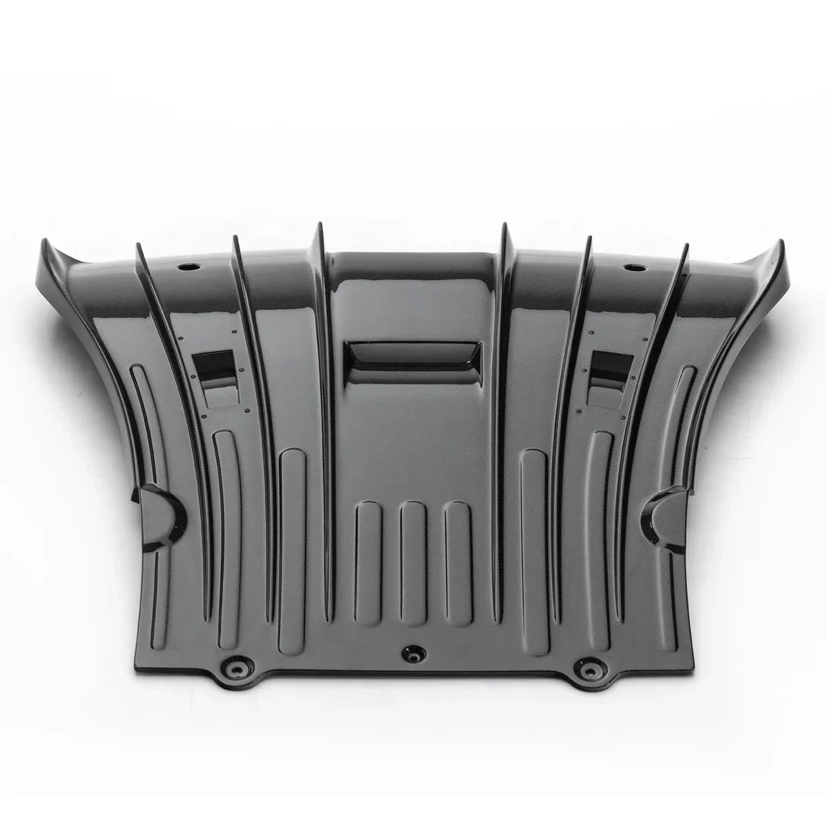 ADRO rear diffuser for Porsche 992.1 GT3, black with grooves, top-down view on a plain white background.