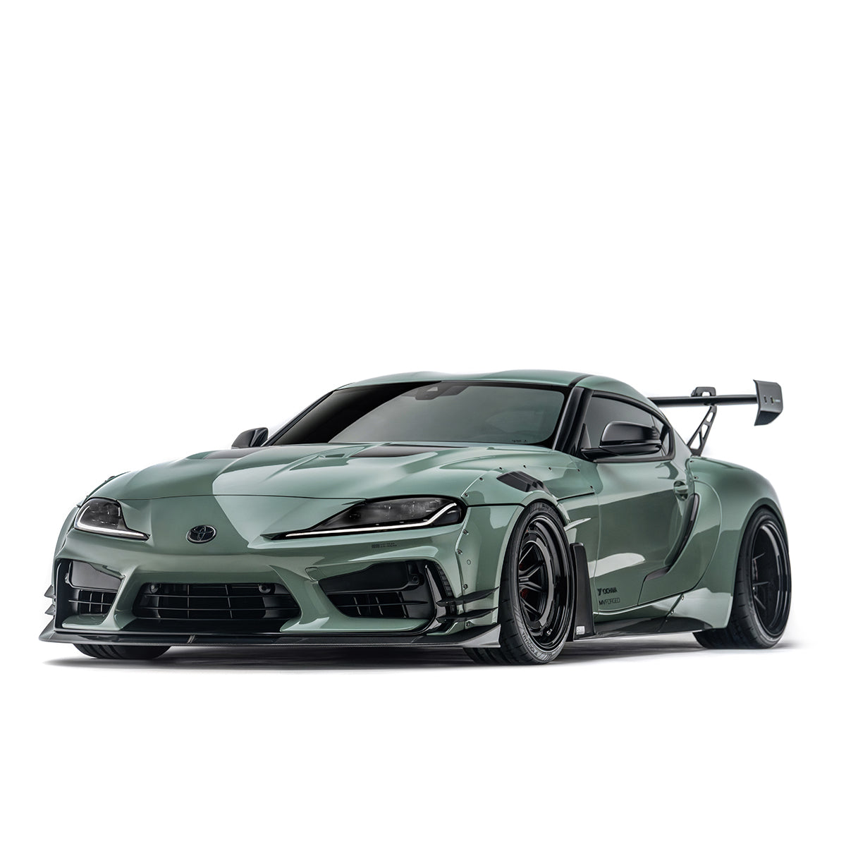 Widebody kit front panels with splitter on green GR Supra
