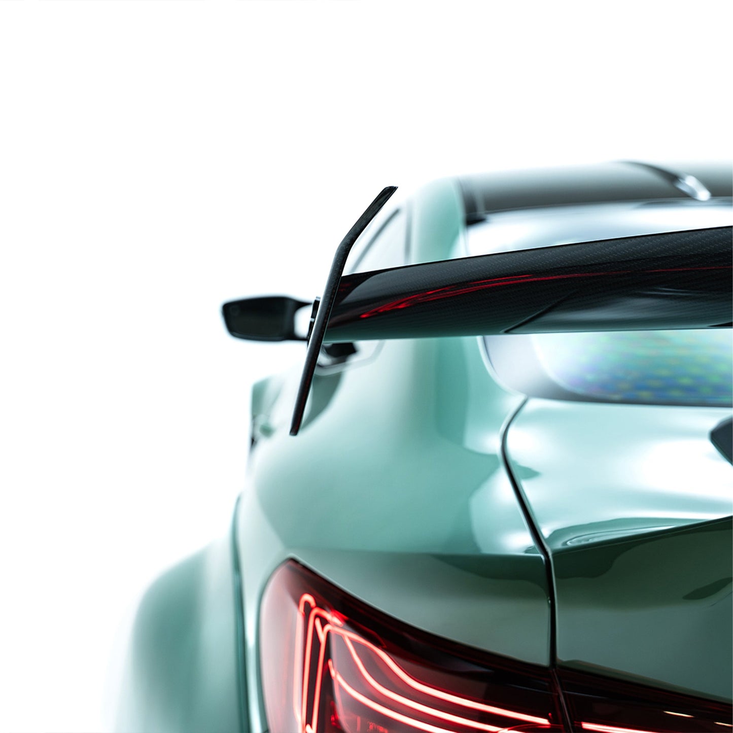 Carbon fiber rear wing endplate with angled edge and mounting screws