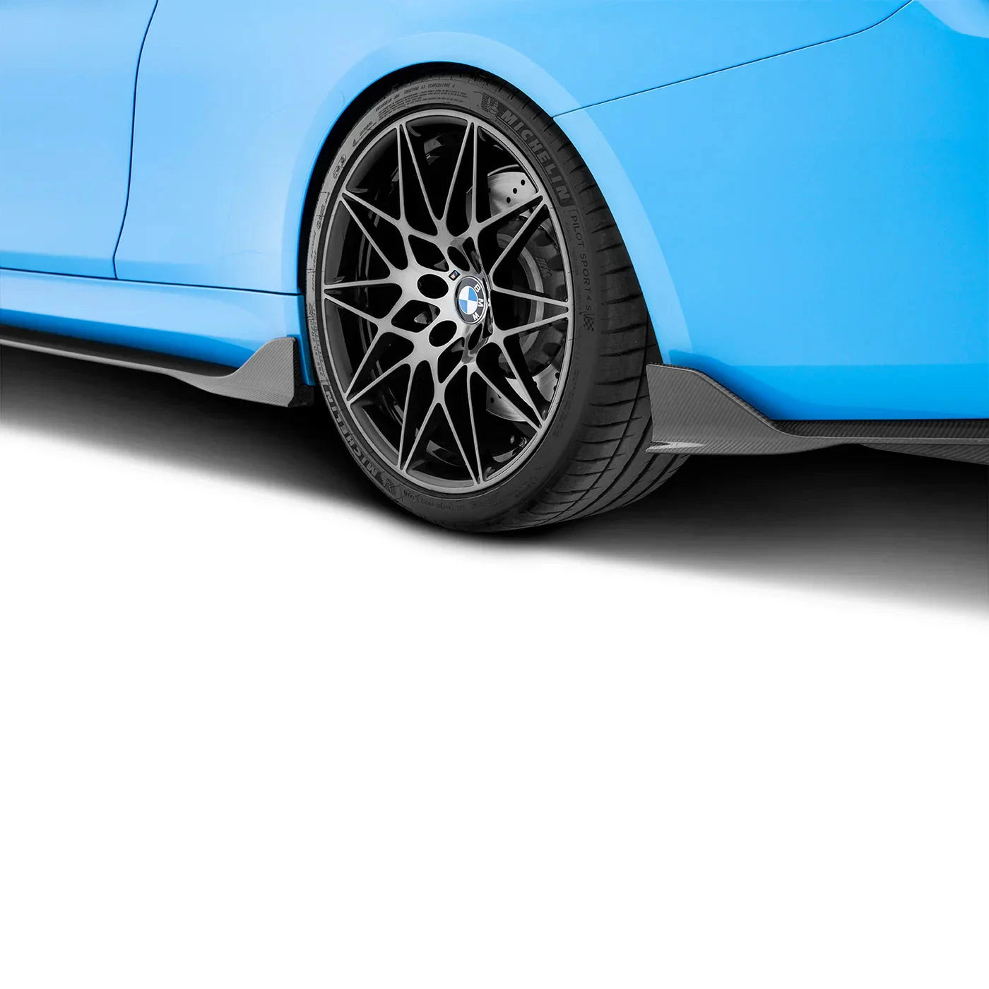 BMW F82 M4 carbon fiber side skirts by ADRO US, lightweight aerodynamic enhance the car's sporty look and performance.