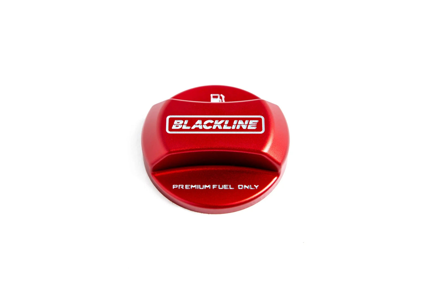 Red fuel cap cover with BLACKLINE emblem and Premium Fuel Only text