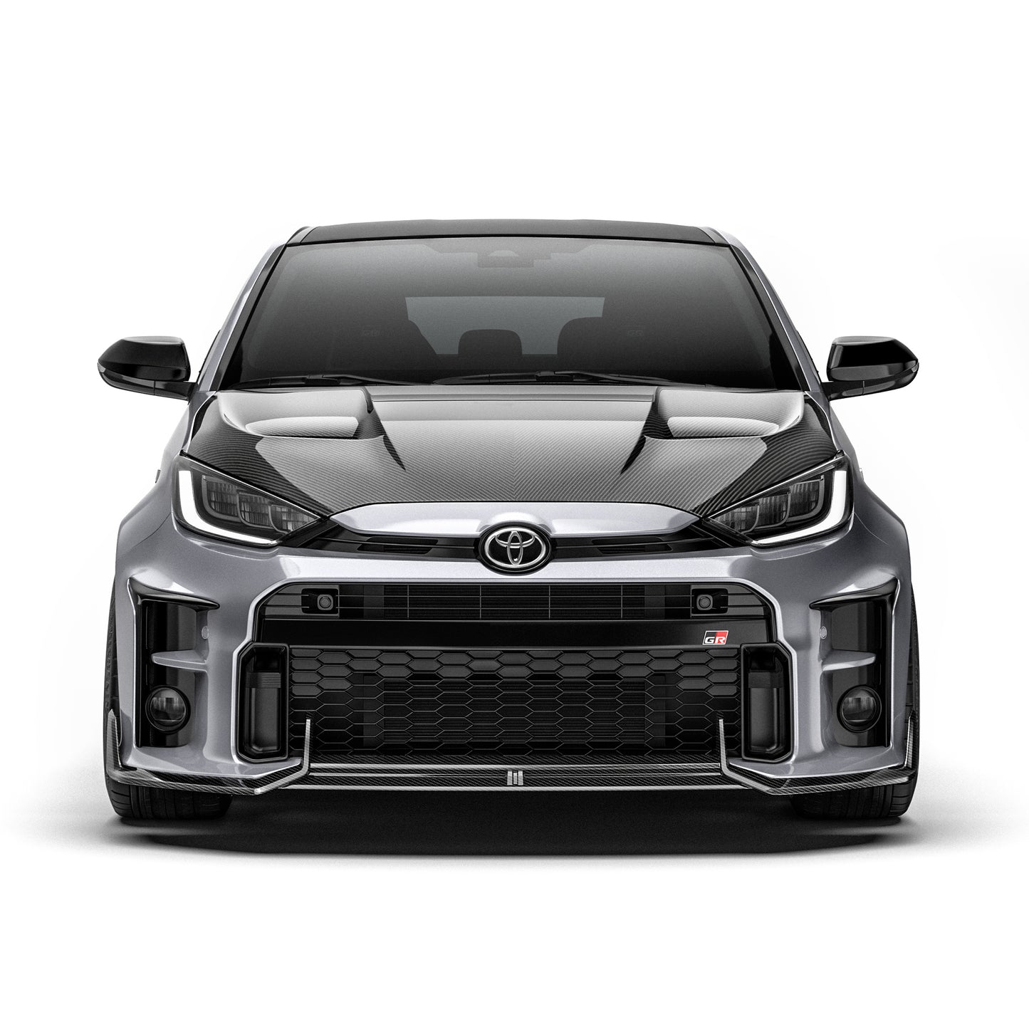 Prepreg hood, black carbon-fiber weave with aerodynamic twin ridges