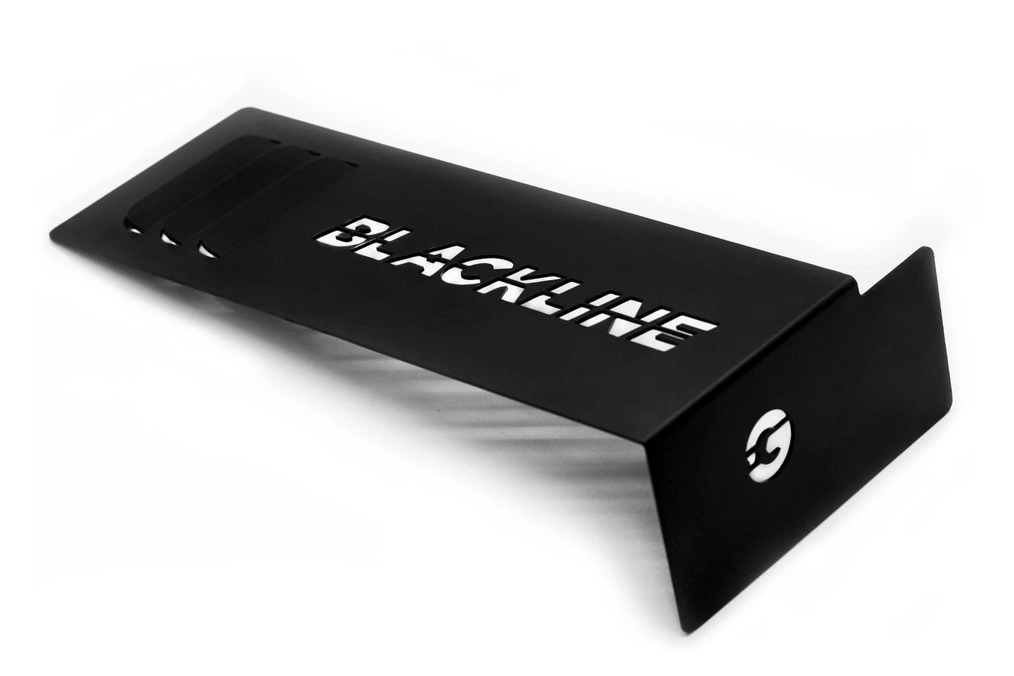 Black chargecooler cover plate with BMW round logo and Blackline Performance lettering