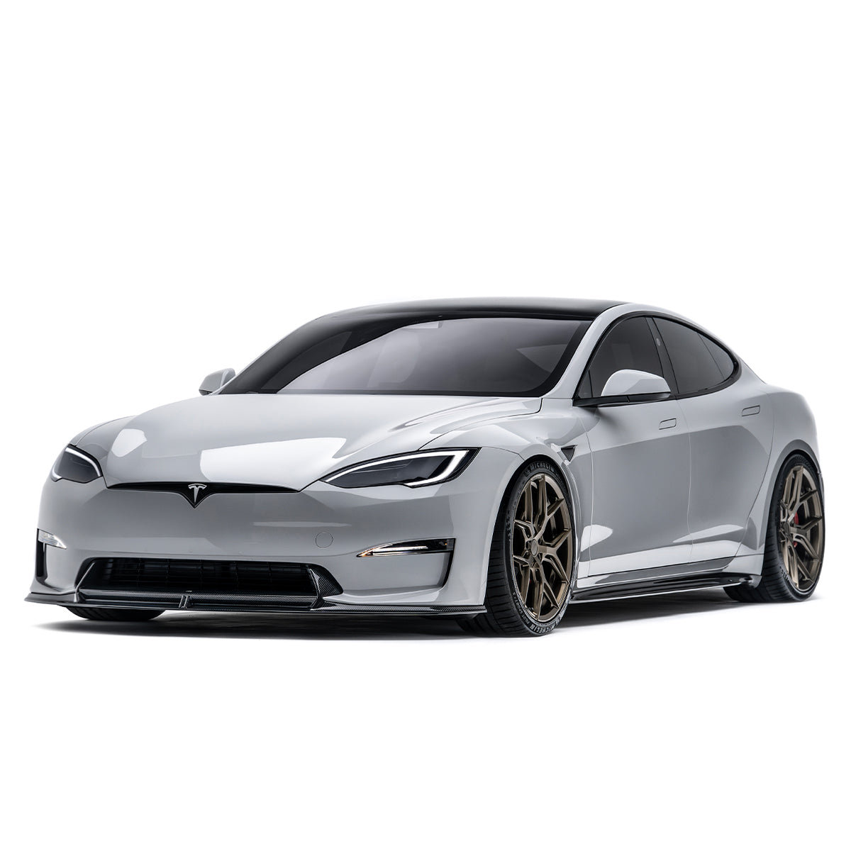 Front lip splitter for Model S, dark front splitter with center notch and side fins