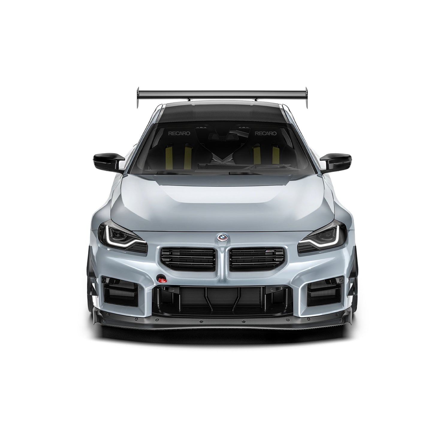 BMW G87 M2 front bumper race splitter, black lower lip with splitter fins