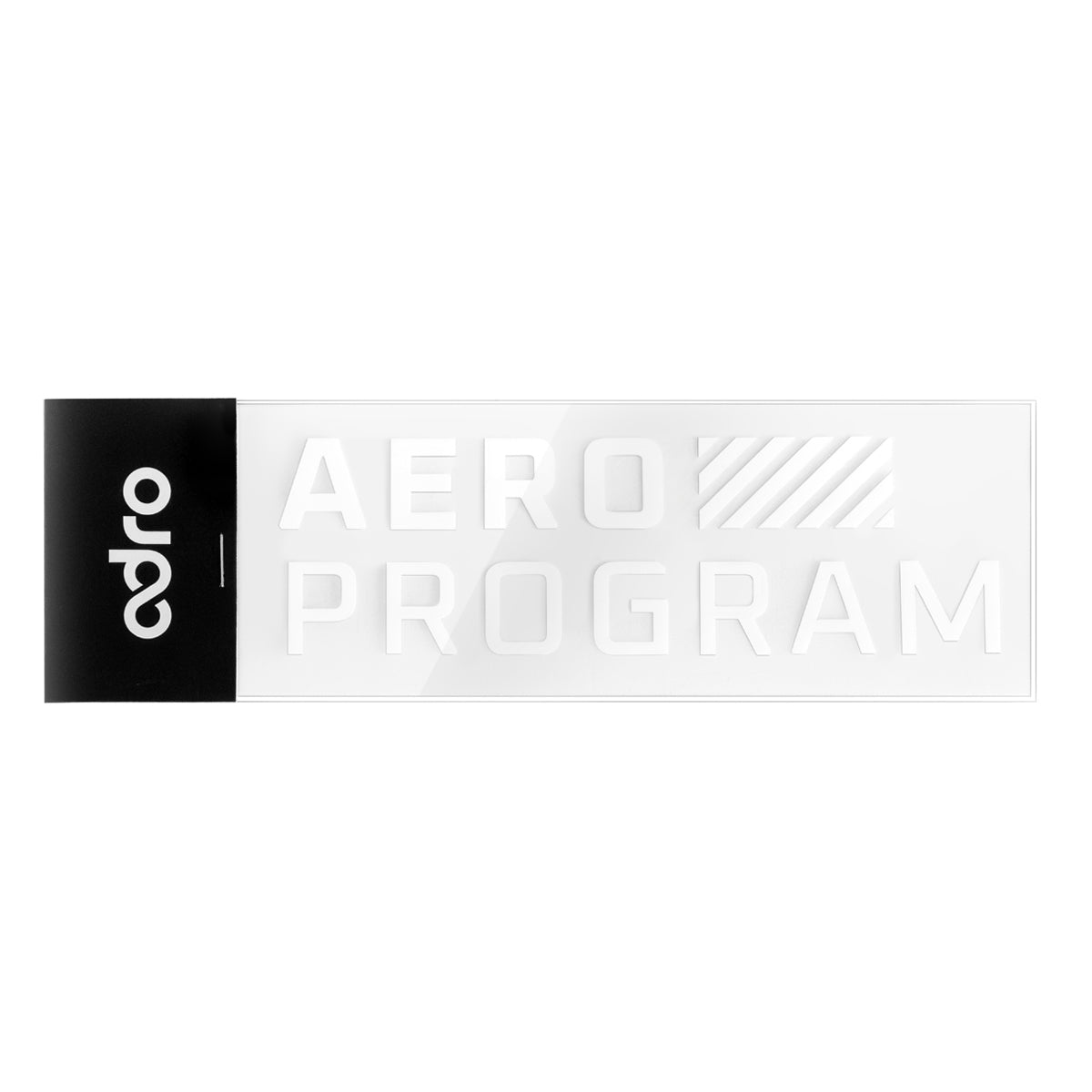 Rectangular AERO PROGRAM decal sticker with black strip and light gray lettering