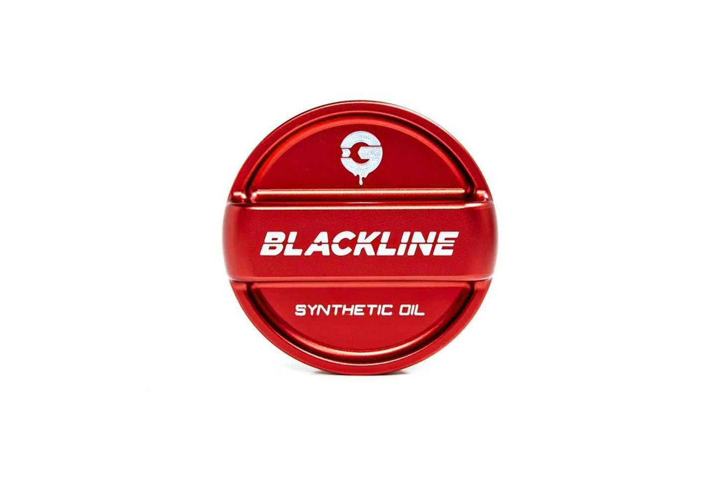 Red round oil cap cover with Blackline logo and Synthetic Oil text