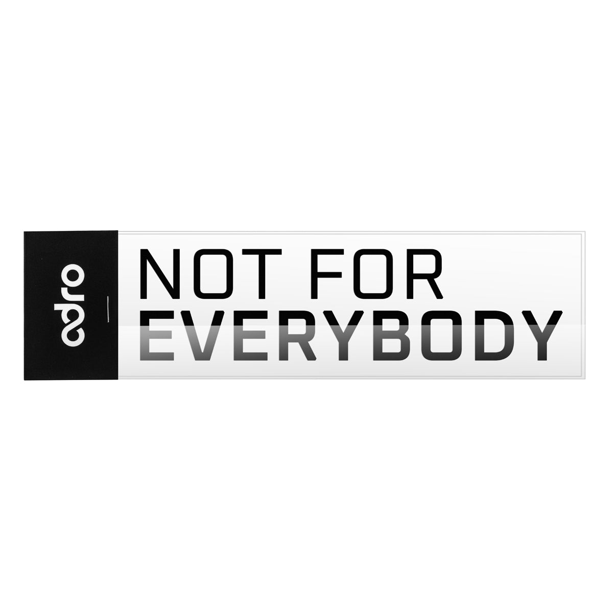 Two-line decal with bold black text, left black panel, and thin border