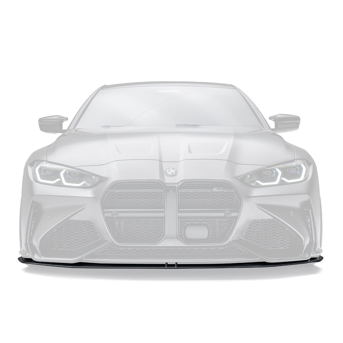 ADRO carbon fiber front lip (V1) on BMW G8X M3/M4, front view, shown against a white background.