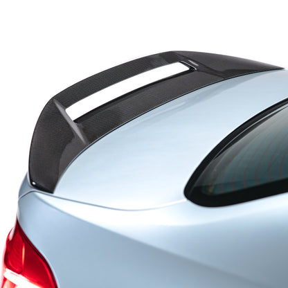 Textured carbon fiber rear spoiler with raised center section