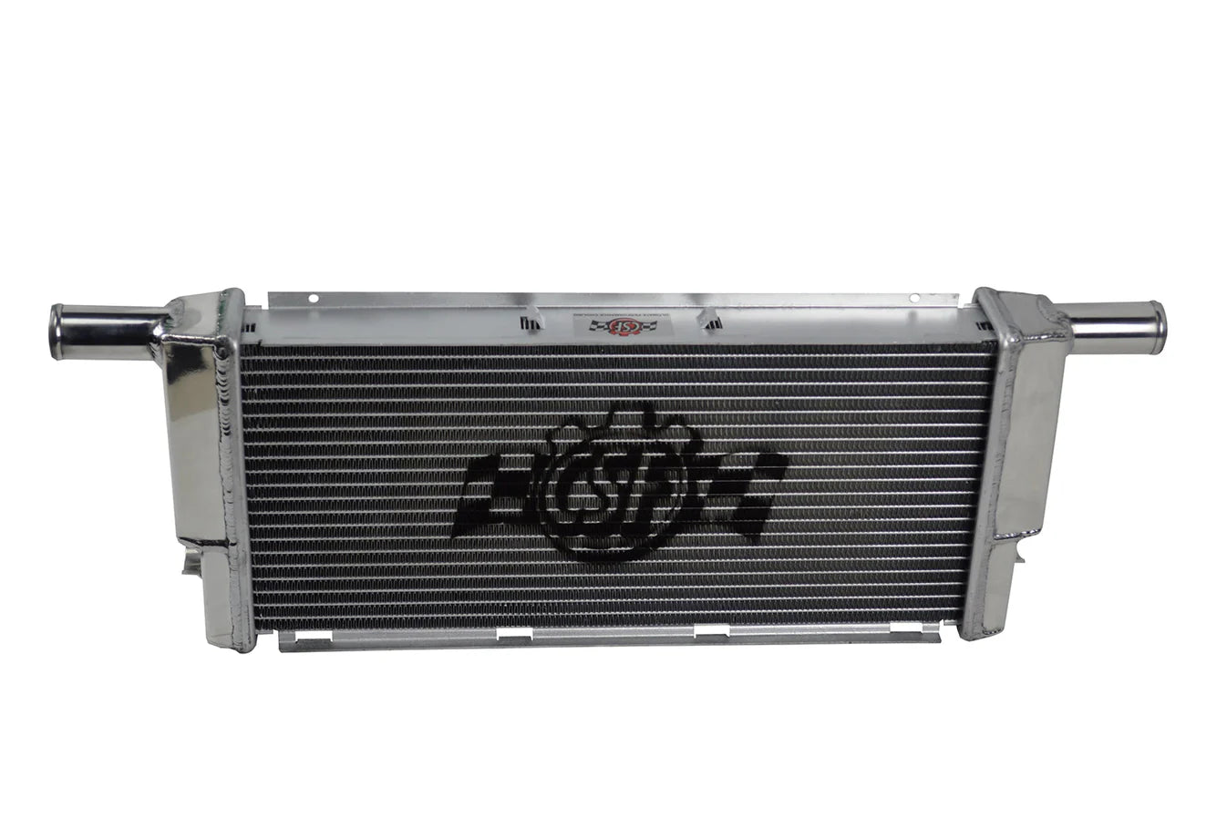 All-aluminum center radiator with fin core and twin end tubes, silver finish