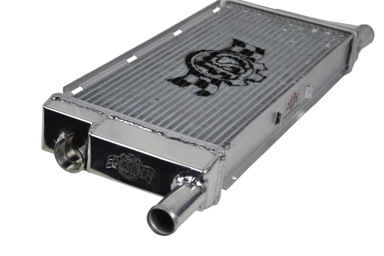 All-aluminum radiator tank and fin core with two outlet tubes, silver finish