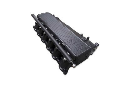Charge-air cooler manifold, black finish with finned heat exchanger and hose connection ends