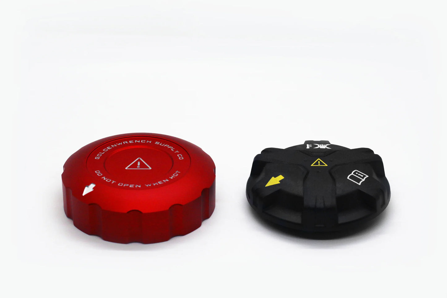 Coolant cap cover set: red cap cover and black cap cover with yellow warning mark