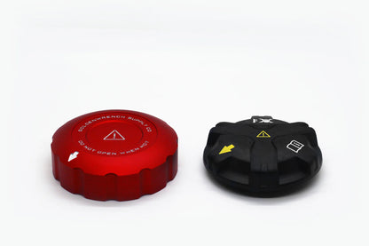 Coolant cap cover set: red cap cover and black cap cover with yellow warning mark