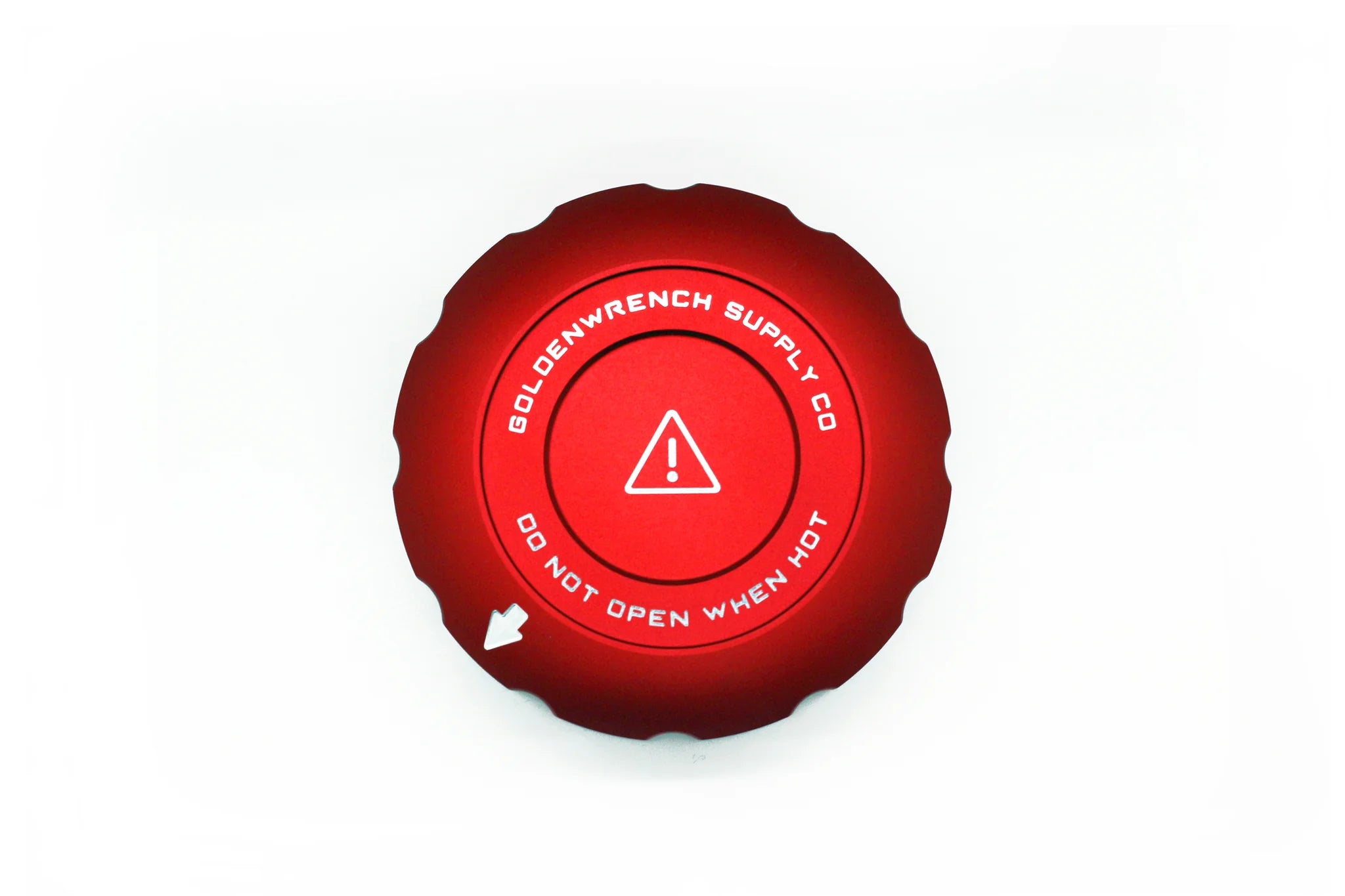 Coolant cap cover set: red cap cover with center warning triangle and arrows