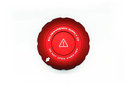 Coolant cap cover set: red cap cover with center warning triangle and arrows