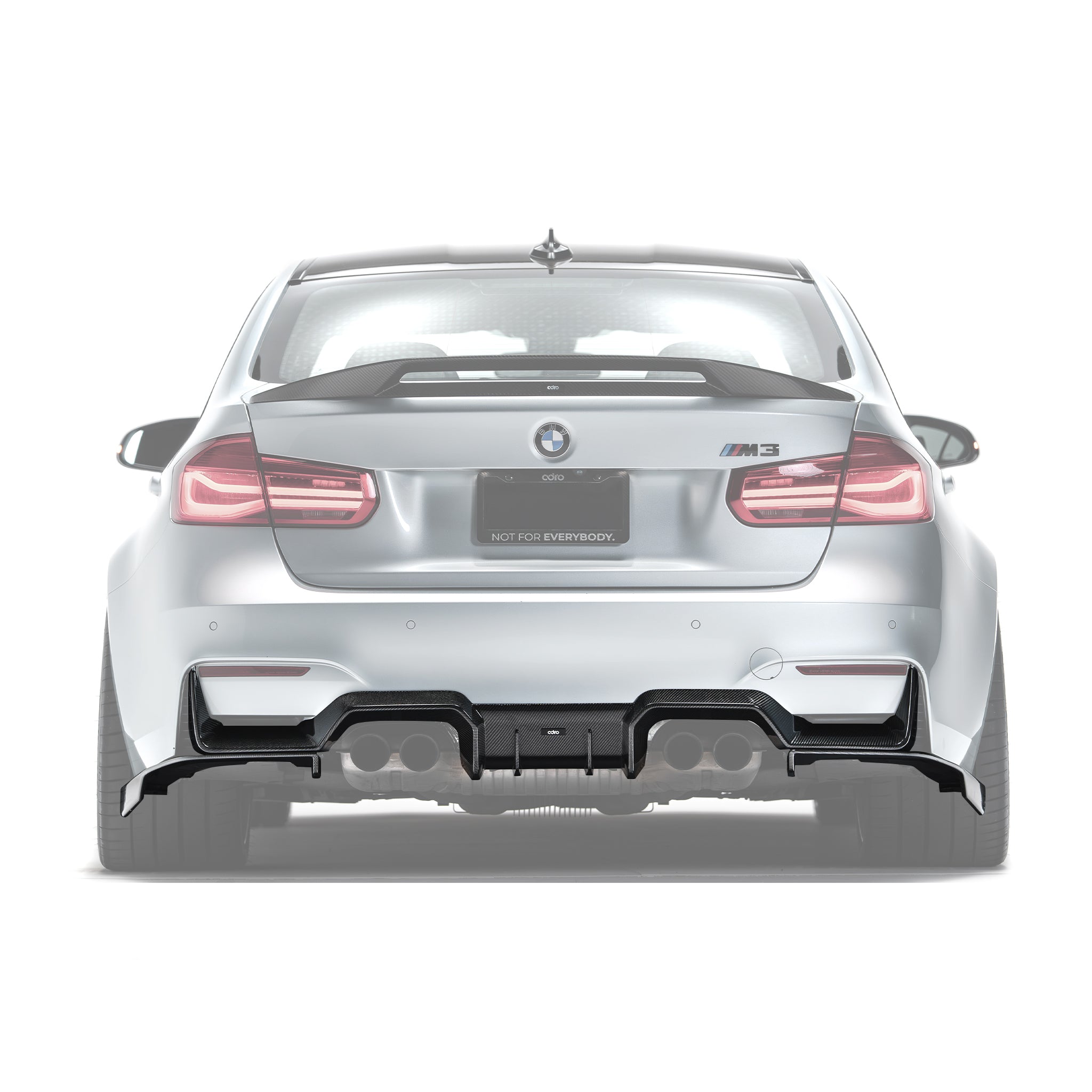 Carbon fiber rear diffuser for BMW F80 M3, black center section with exhaust cutouts