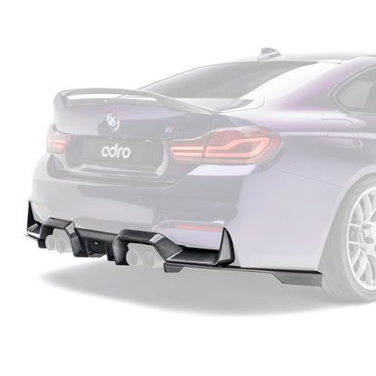 Carbon fiber rear diffuser with quad exhaust outlets, side rear view