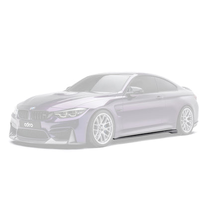 Carbon fiber side skirts for BMW M4, dark trim along lower door edge