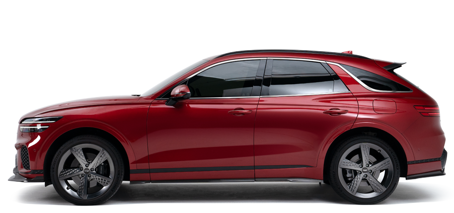 GENESIS GV70 SUV, red body, black wheels, tinted windows, side view