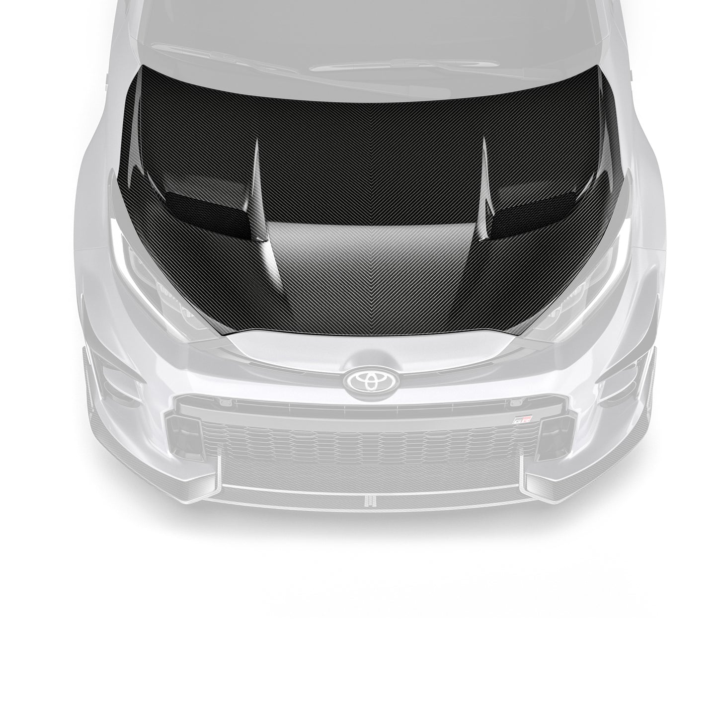 Prepreg hood, black carbon-fiber weave with raised center fins