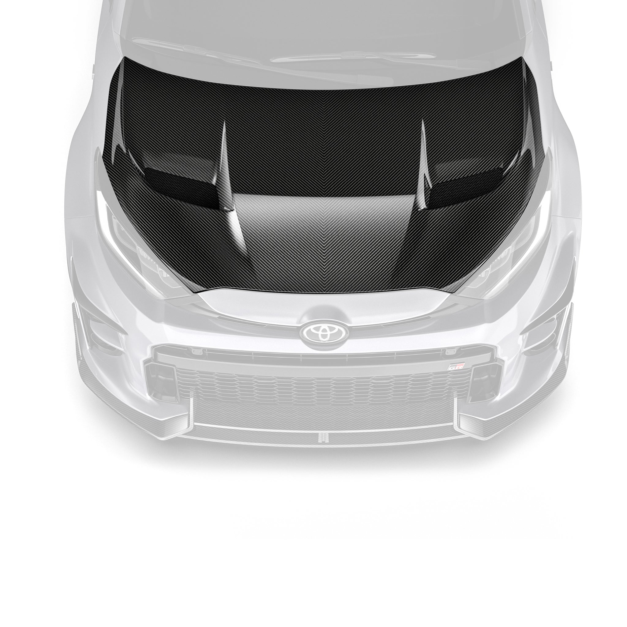 Prepreg hood, black carbon-fiber weave with raised center fins