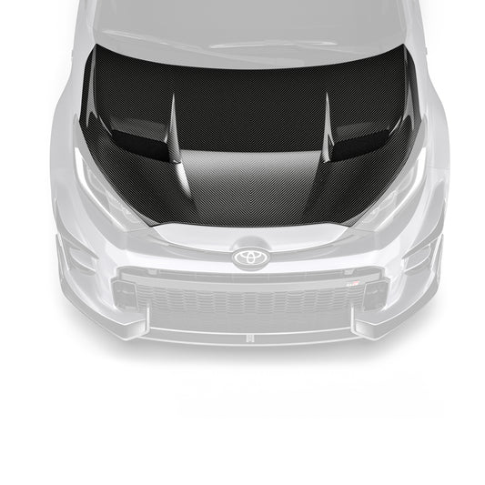 Prepreg hood, black carbon-fiber weave with raised center fins