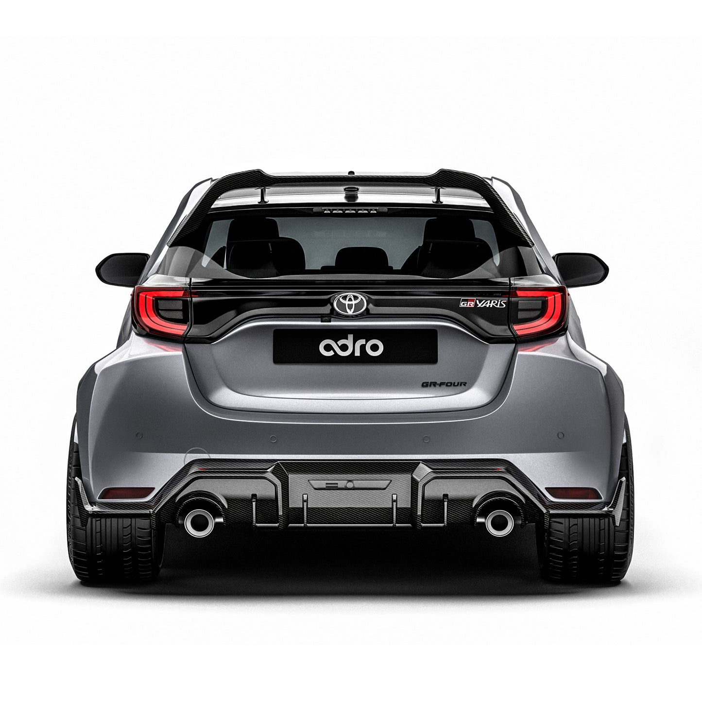 Carbon fiber rear diffuser with black woven trim and twin round exhaust outlets
