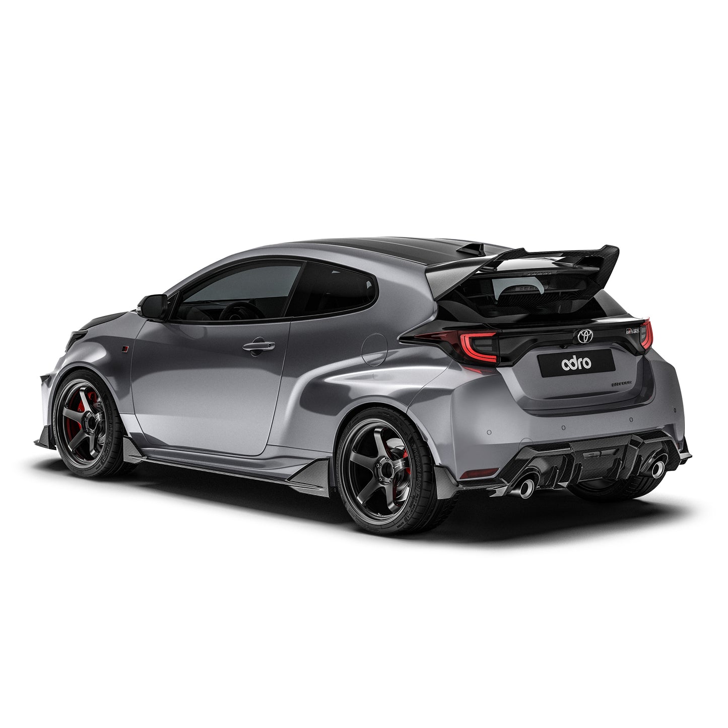 Carbon fiber rear diffuser with black woven look and twin exhaust outlets