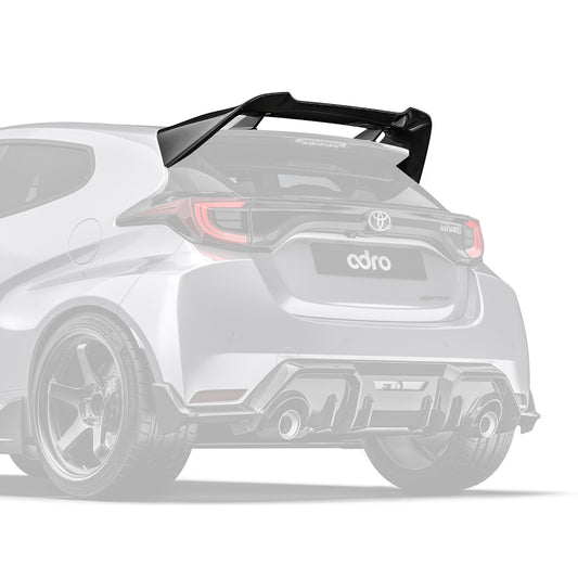 Carbon-fiber style rear spoiler with endplates, mounted on hatchback