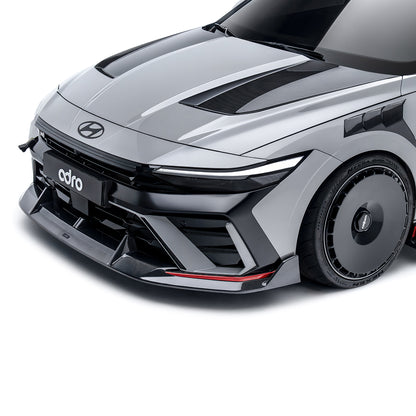 Front aero splitter, black and dark gray textured panels with low lip