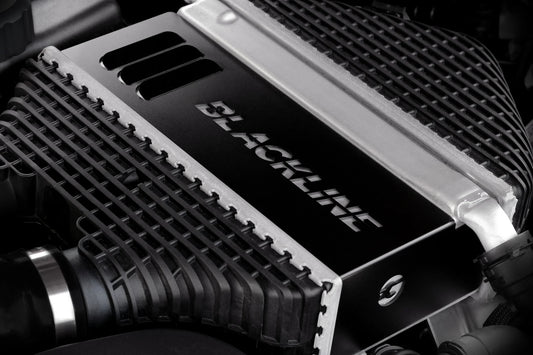 Black chargecooler cover with cooling fins and BMW round logo detail
