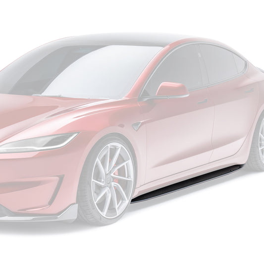 Side skirt with black lower edge along the rocker panel, shown on a car