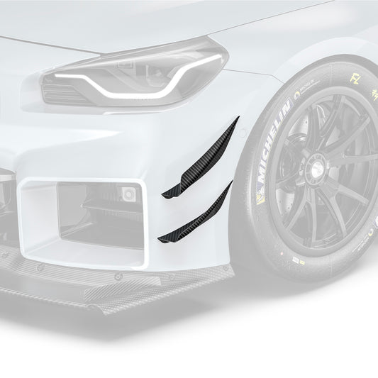 Front bumper carbon fiber race canards, two-piece set with curved fins