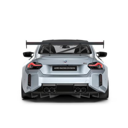 Rear view of carbon-fiber race diffuser with fins and four exhaust outlets