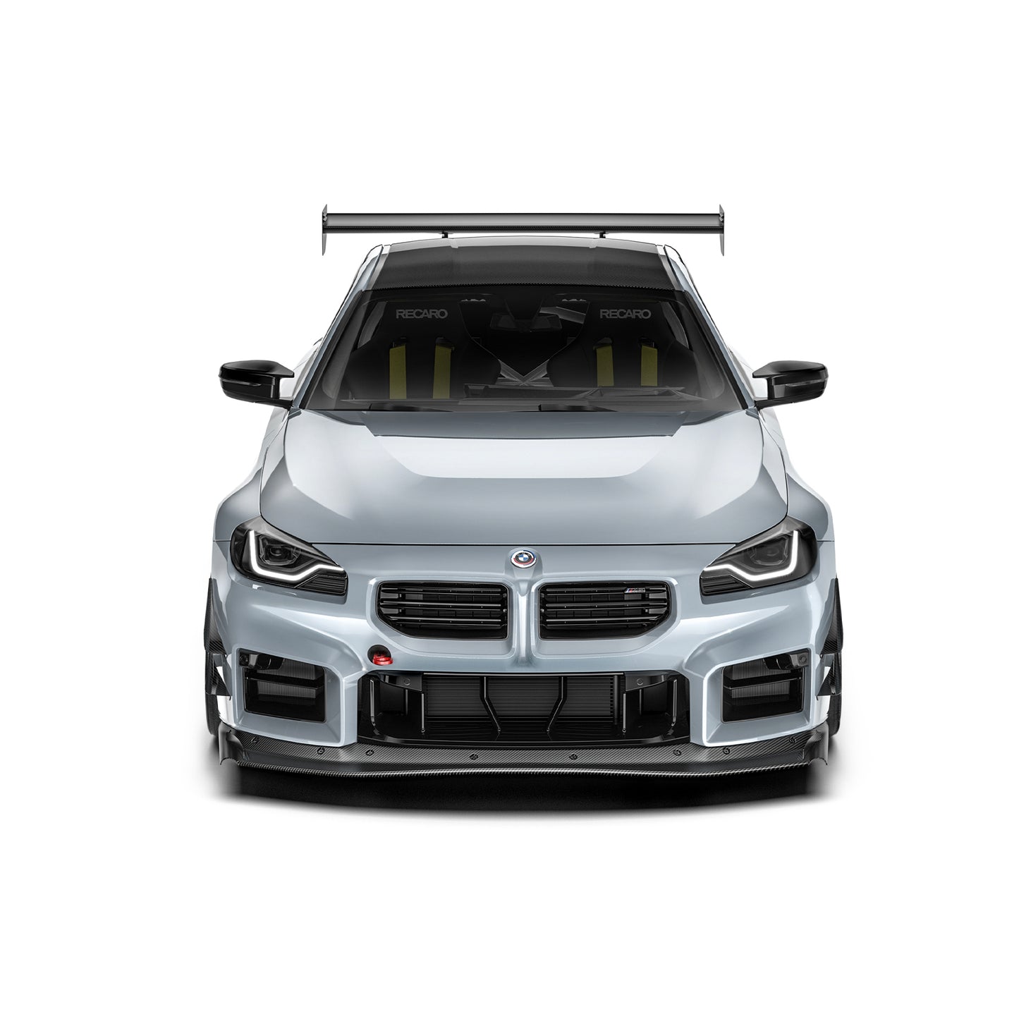 BMW G87 M2 front bumper race splitter, black lower lip with splitter fins