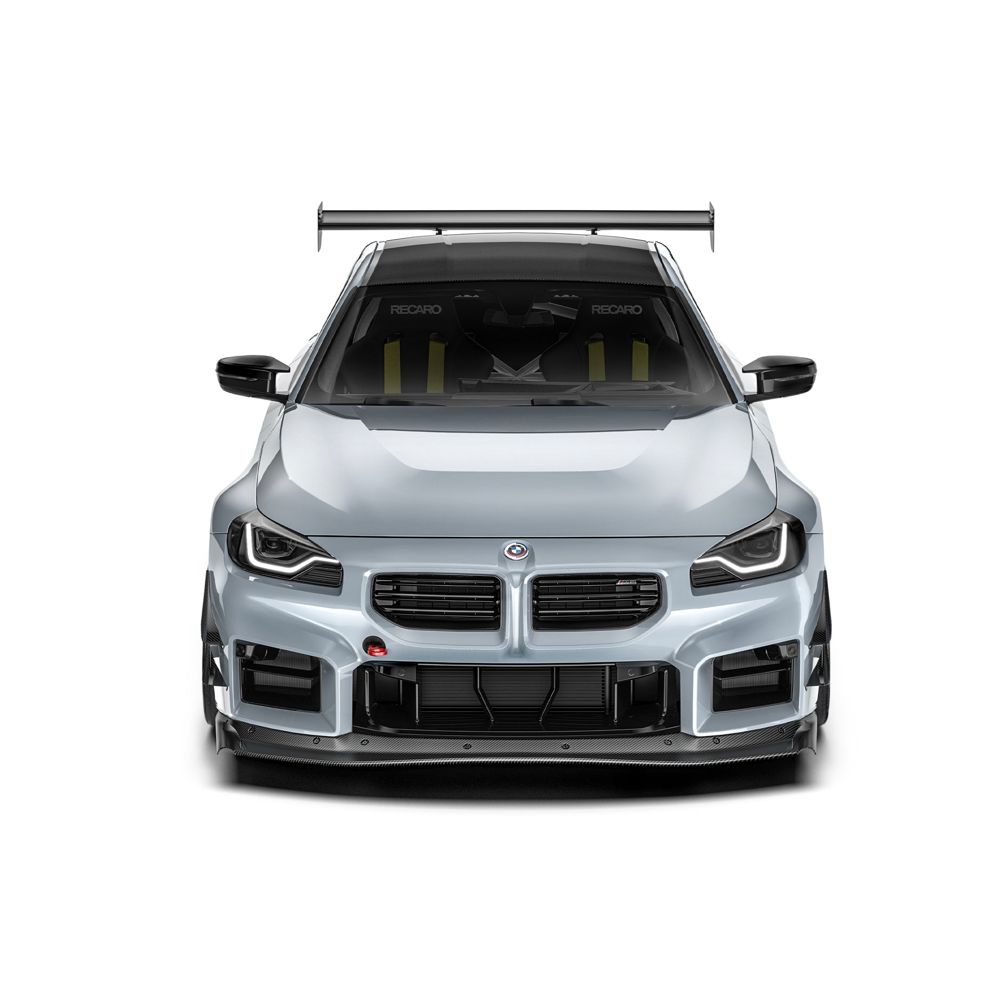 BMW G87 M2 front bumper race splitter, black lower lip with splitter fins