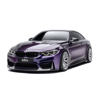 BMW front bumper lip spoiler in dark carbon fiber, front-right three-quarter view