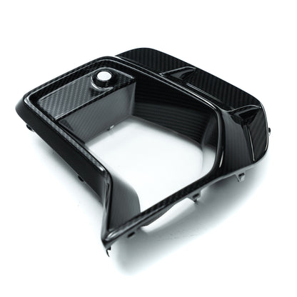 Carbon fiber bumper duct vent bezel housing with open center and mounting tabs