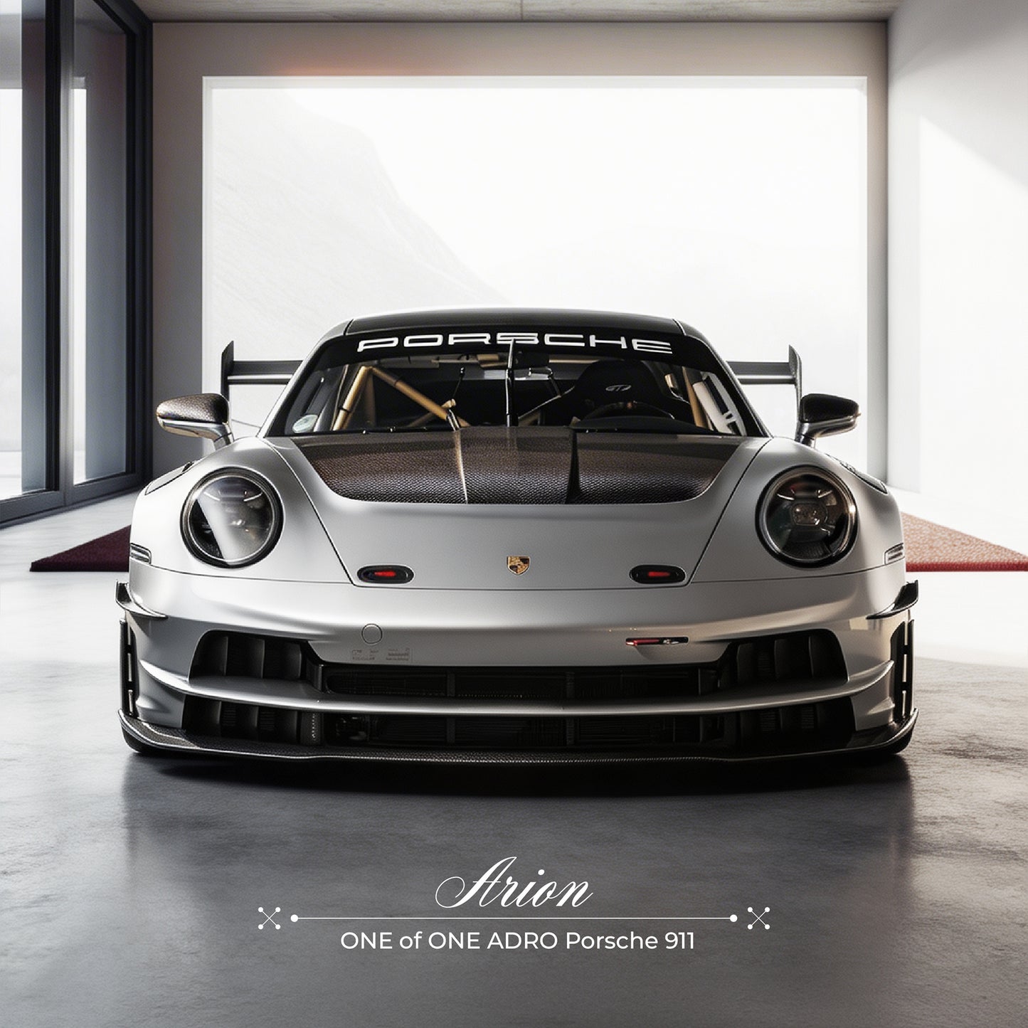 Silver Porsche 911 sports car with front grille and round headlights