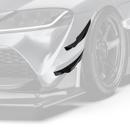 Front bumper carbon fiber canards, angled side fins with textured weave